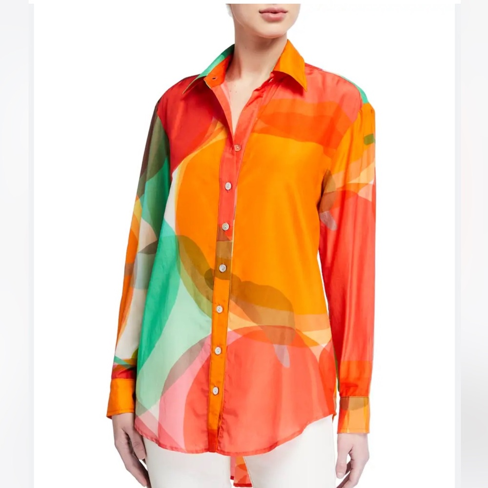 Finley Clark Abstact Apple silk blend button-down shirt